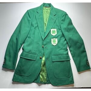 Vintage Hardwick Clothes 4-H Junior Leader Green Blazer Sport Coat Brass Buttons